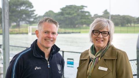Hockey South West president Paul Dillon and Warrnambool Mayor Cr Debbie Arnott.