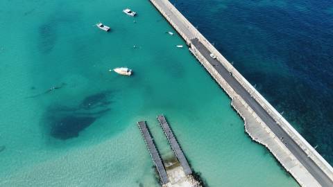 Breakwater and boat ramp, aerial view.