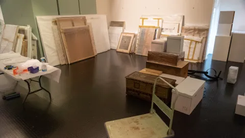 Gallery items packed ready for storage