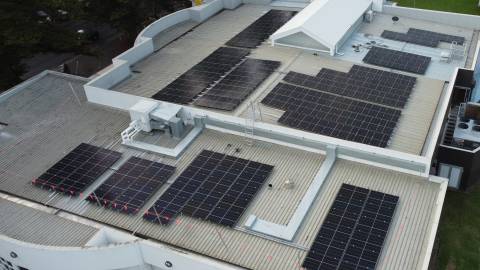 Solar panels on the art gallery roof in May 2022