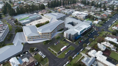 Aerial artist's impression of the redeveloped Warrnambool Base Hospital.