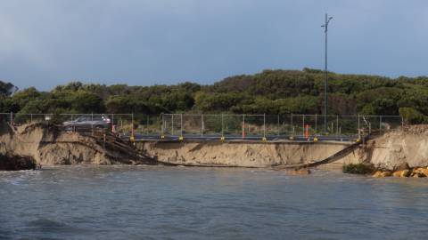 Erosion along the shore beside Viaduct Road.