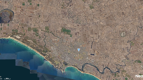 Aerial view of dry conditions across the Warrnambool municipality.